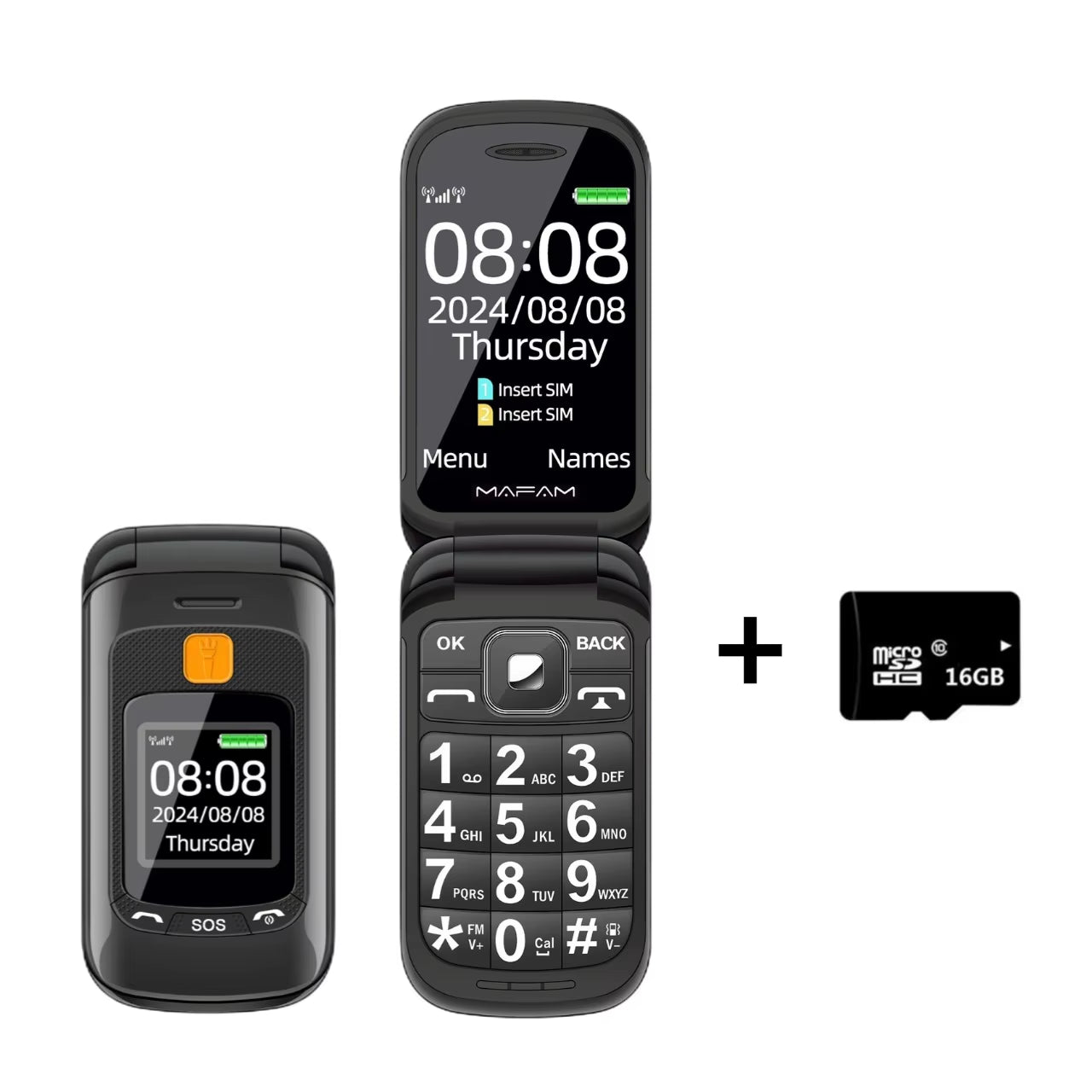 Senior-Friendly Dual Display Mobile Phone with Dual SIM, Large Buttons, Speed Dial, Flashlight, FM Radio, and SOS Call Feature