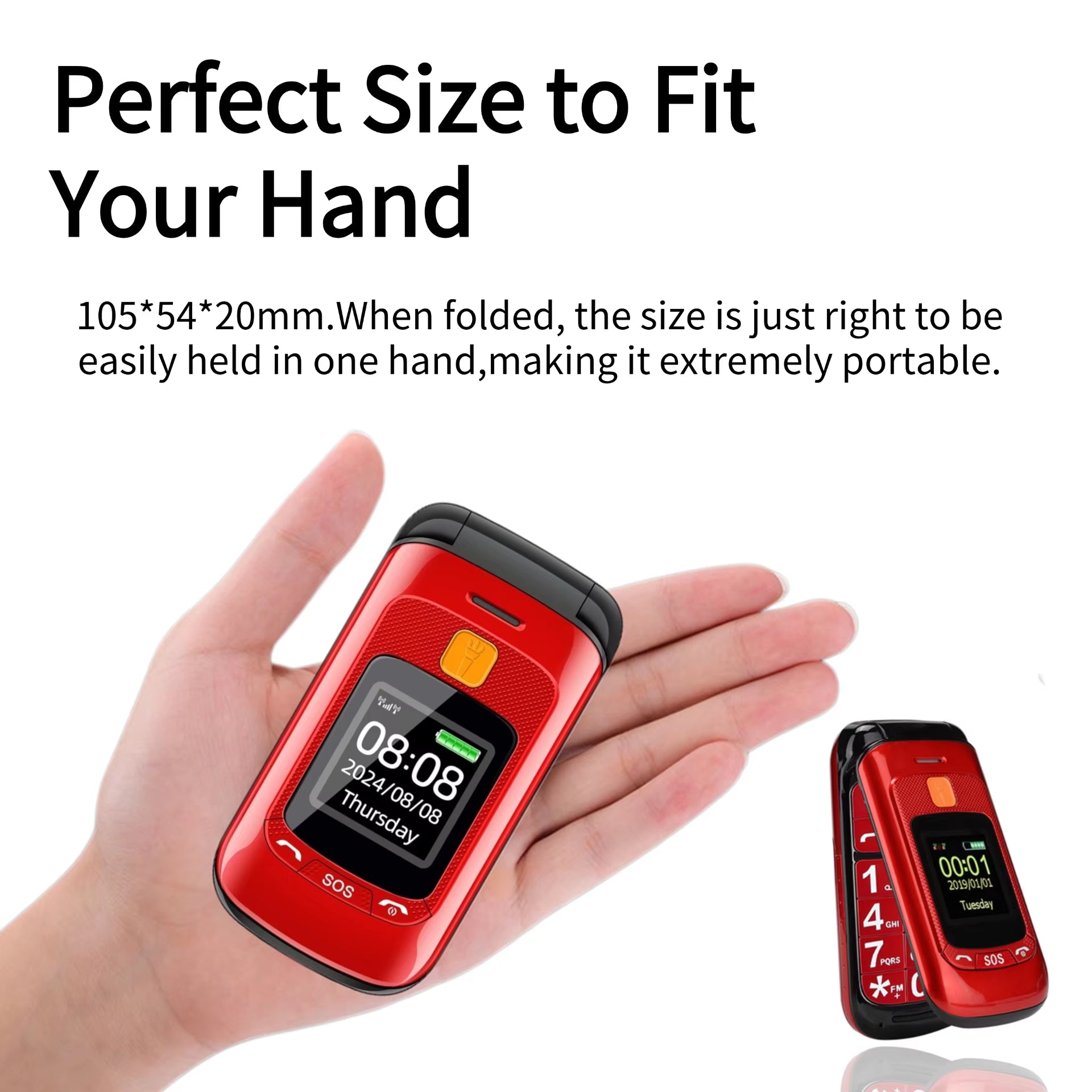 Senior-Friendly Dual Display Mobile Phone with Dual SIM, Large Buttons, Speed Dial, Flashlight, FM Radio, and SOS Call Feature