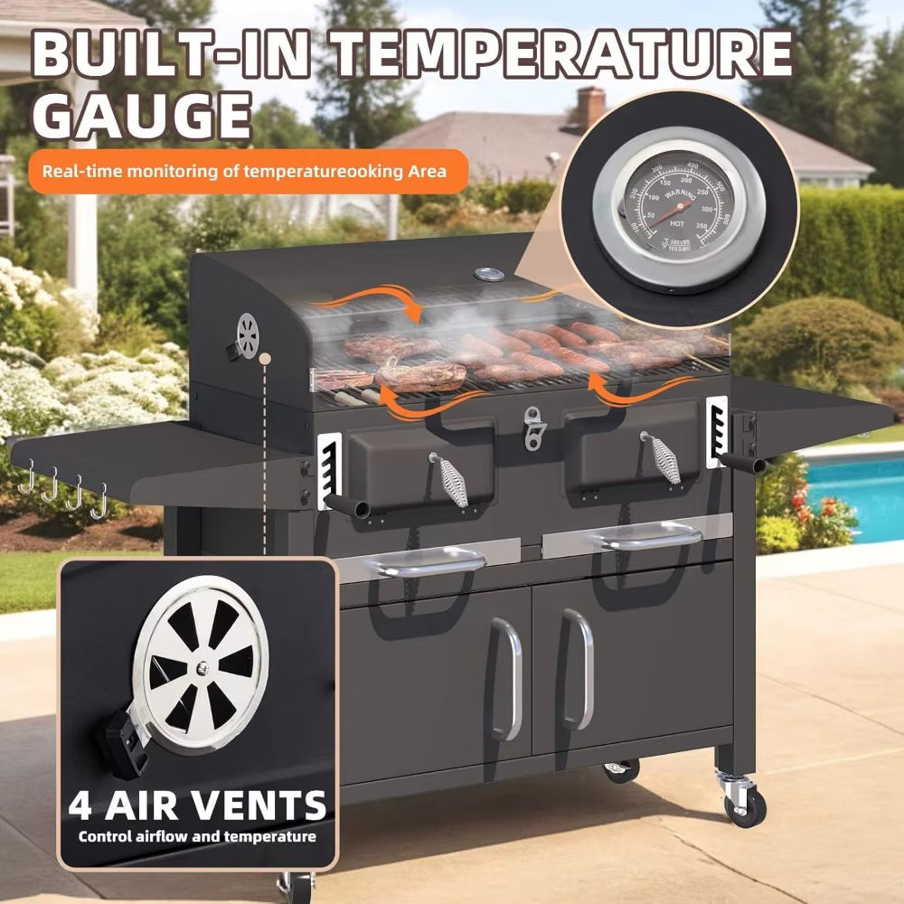 36 in Extra Large Charcoal Grill - 620 Sq.In Oversized BBQ Area with Thermometer & Individual Lifting Charcoal Trays, Storage C