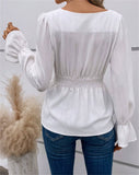 Shirred Square Neck Cinched Waist Blouse Casual Long Sleeve Top for Spring Fall Women'S Clothing