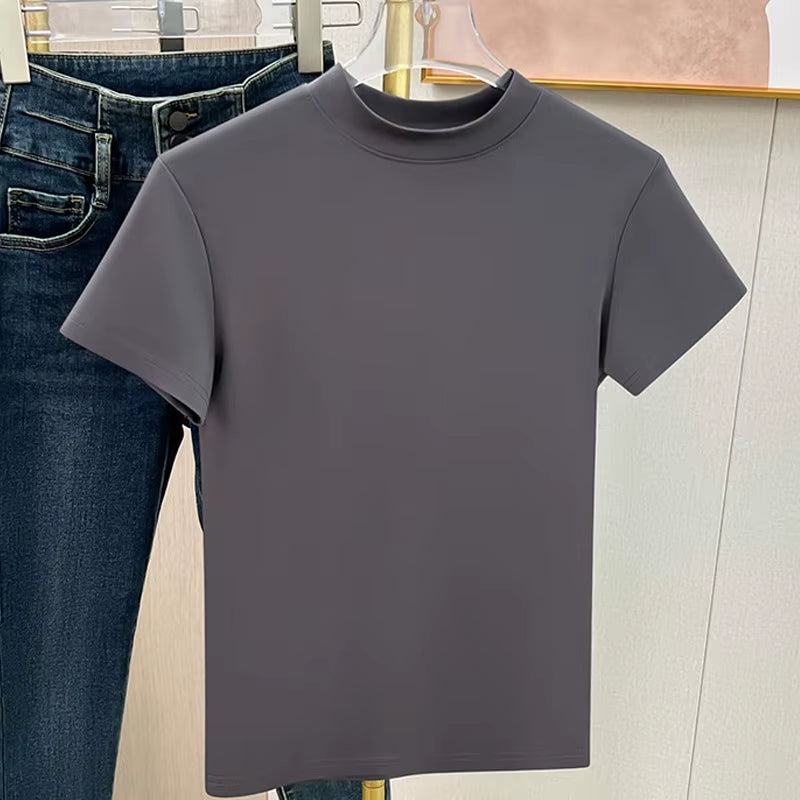 2024 New Fashion Short Sleeve Summer Blouse Women O Neck Casual Solid Ladies Tops Shirts Lsh24011801