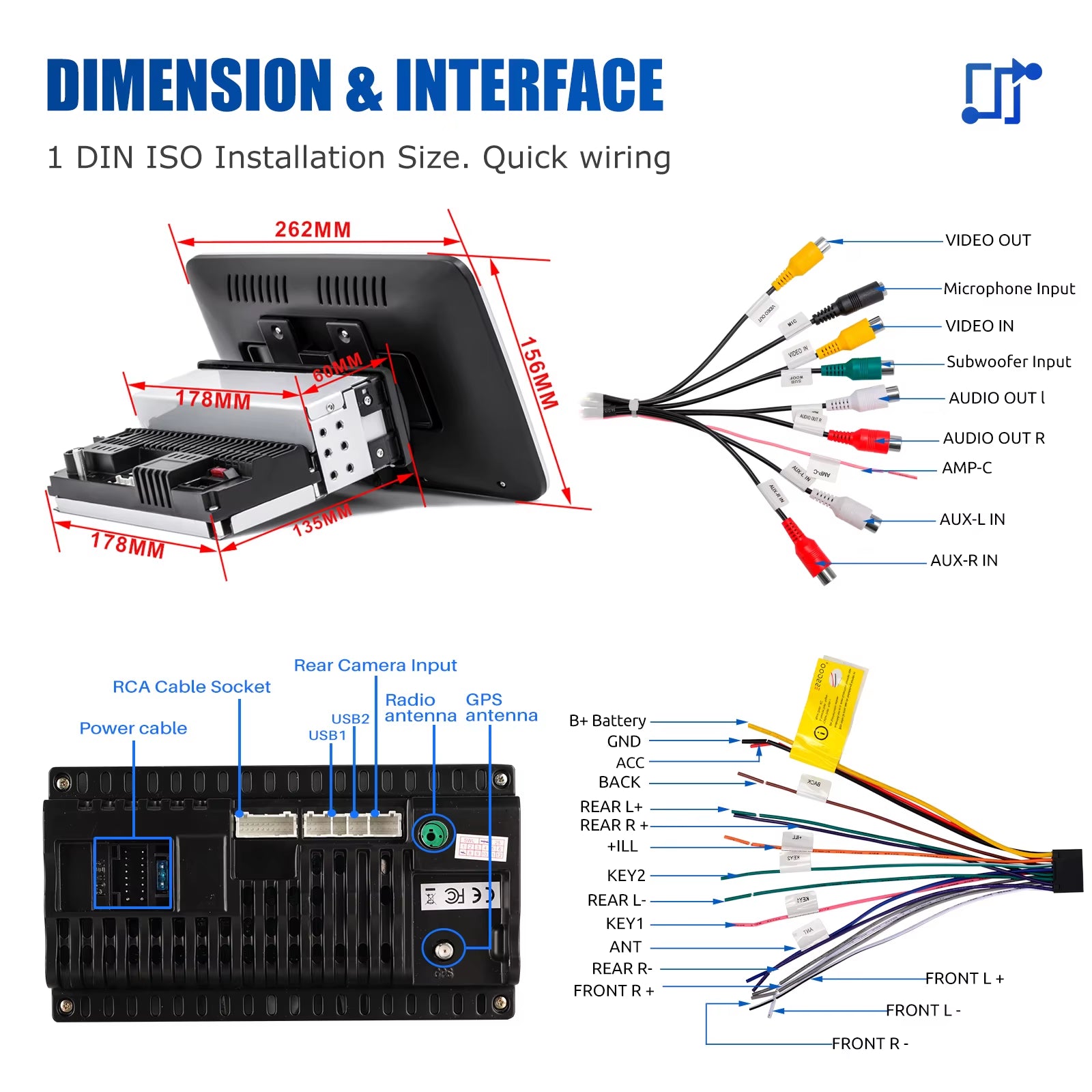 10.1 Inch 4+64GB Rotatable IPS Touchscreen Single 1 DIN Car Stereo Wireless Apple Carplay Android Auto FM Bluetooth GPS