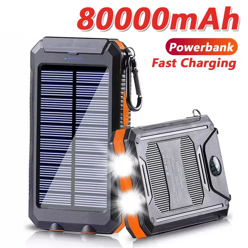 New Solar Power Bank 100000Mah Portable Charging Powerbank External Battery Charger Strong Light LDE Light for All Smartphones