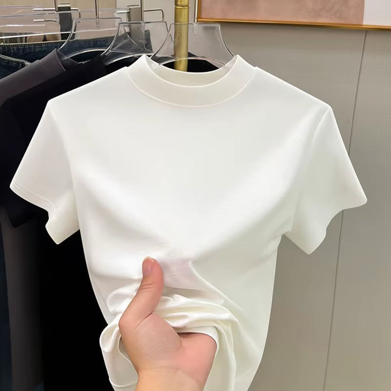 2024 New Fashion Short Sleeve Summer Blouse Women O Neck Casual Solid Ladies Tops Shirts Lsh24011801