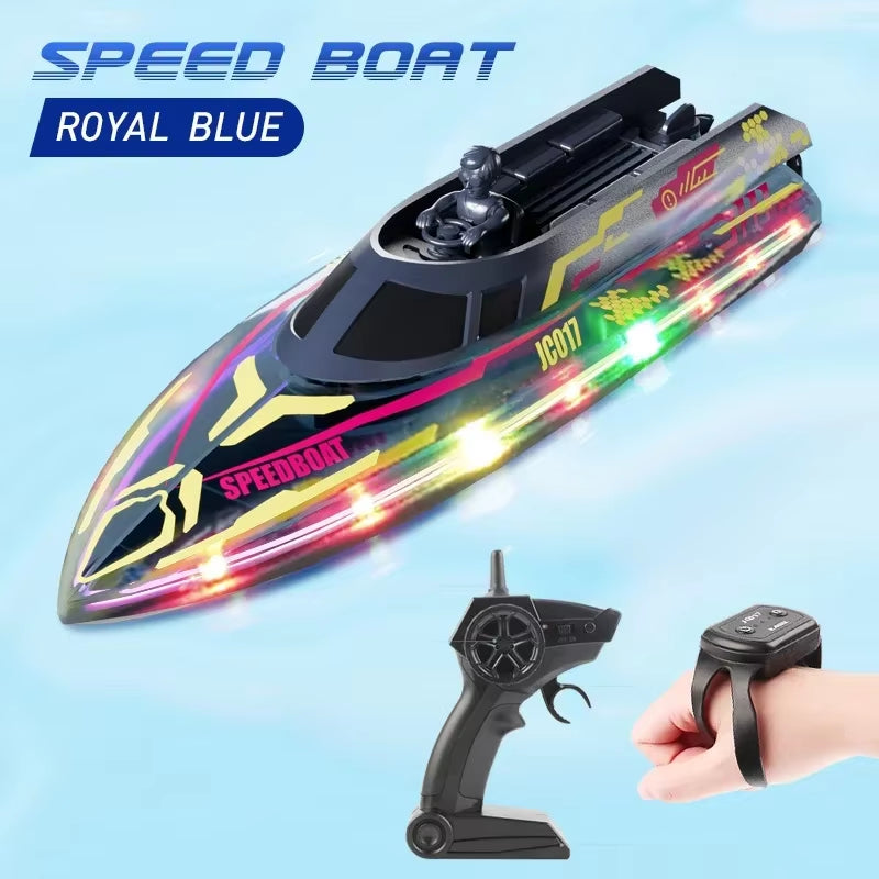 Electric RC Boat 2.4G Remote Control Stunt Speedboat Children Toy Lights High Speed RC Racing Boats Yacht Competitive Game Ship