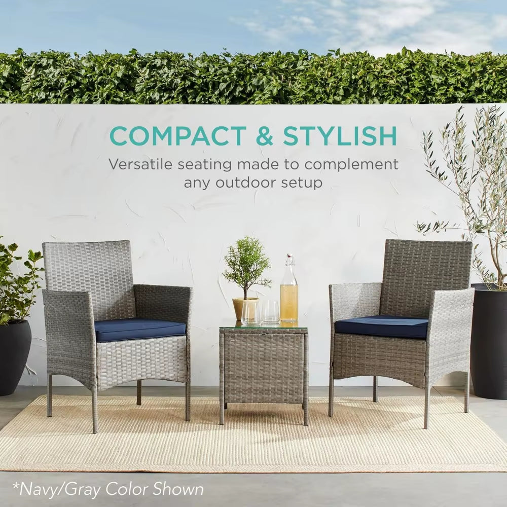 Best Choice Products 3-Piece Outdoor Wicker Conversation Bistro Set, Space Saving Patio Furniture for Garden W/Side Table - Gray
