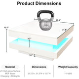 LED Coffee Table for Living Room, 2 Tier Modern Square Middle Center Table, Unique High Gloss Coffee Table with 16 Colors LED