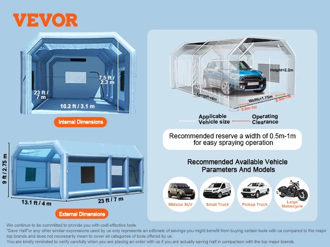 Inflatable Paint Booth Inflatable Spray Booth with Powerful Blowers and Air Filter System Portable Car Paint Booth
