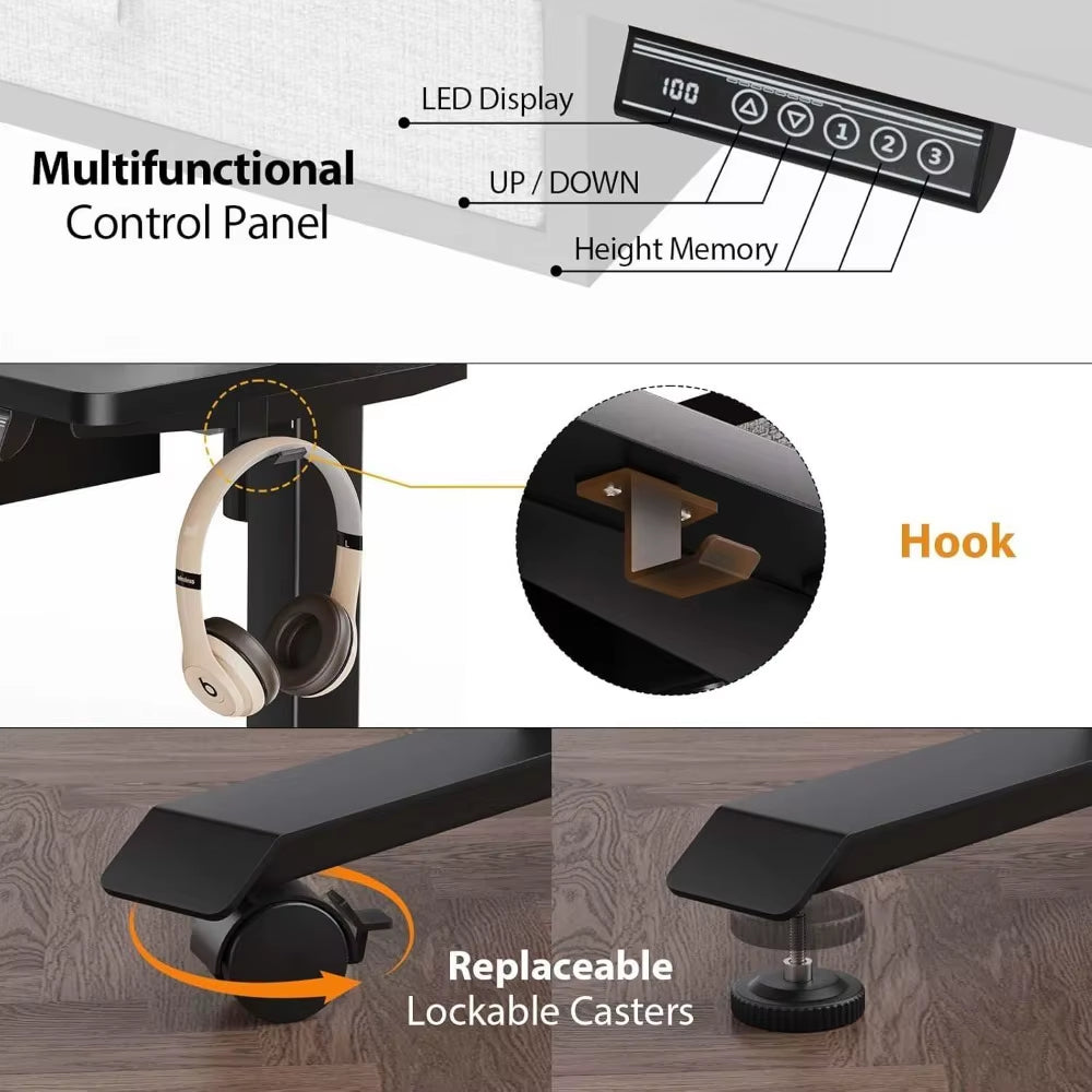 Ergonomic Electric Height Adjustable Standing Desk with 5 Drawers, 63 x 30 Inches, Customizable Office Furniture