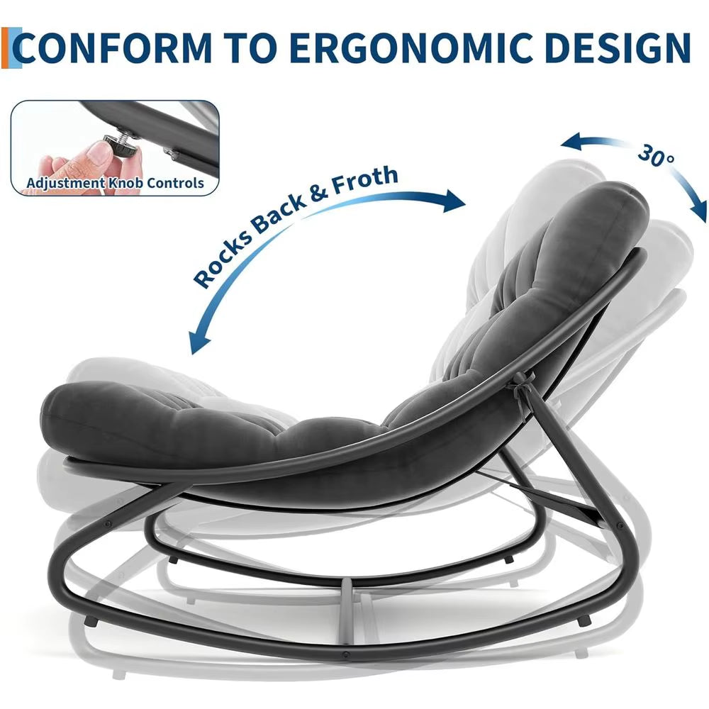 Metal Frame Outdoor Papasan Rocking Chair with Waterproof Cushion, 450Lbs, Ideal for Patio, Porch, Garden, Living Room, Dark Gre