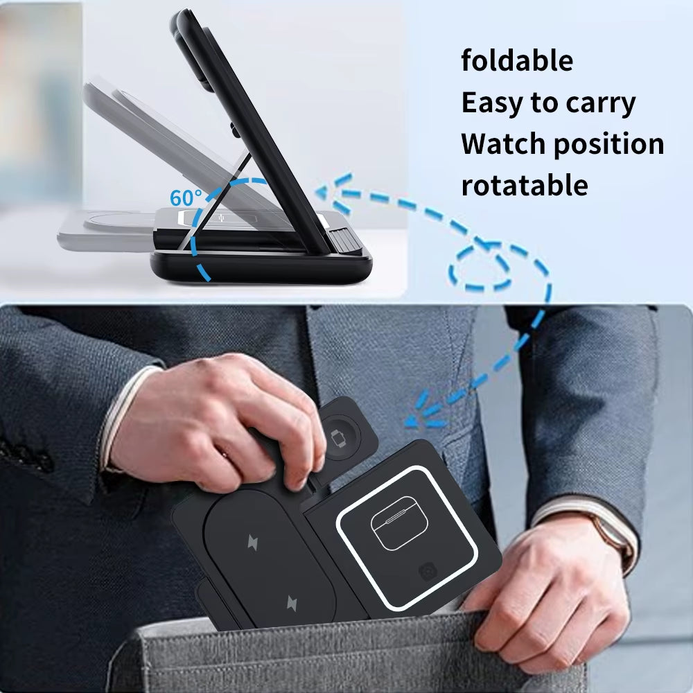 100W Foldable 3 in 1 Night Light Wireless Charger Stand for Iphone Apple Watch 2-8 SE Airpods Pro Fast Charging Station