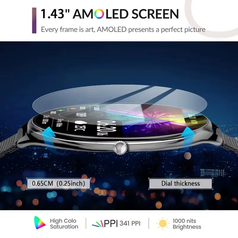 2025 New 1.43-Inch AMOLED 466*466 Screen Men and Women Bluetooth Call Sports Fitness Ultra-Thin Waterproof Smart Watch