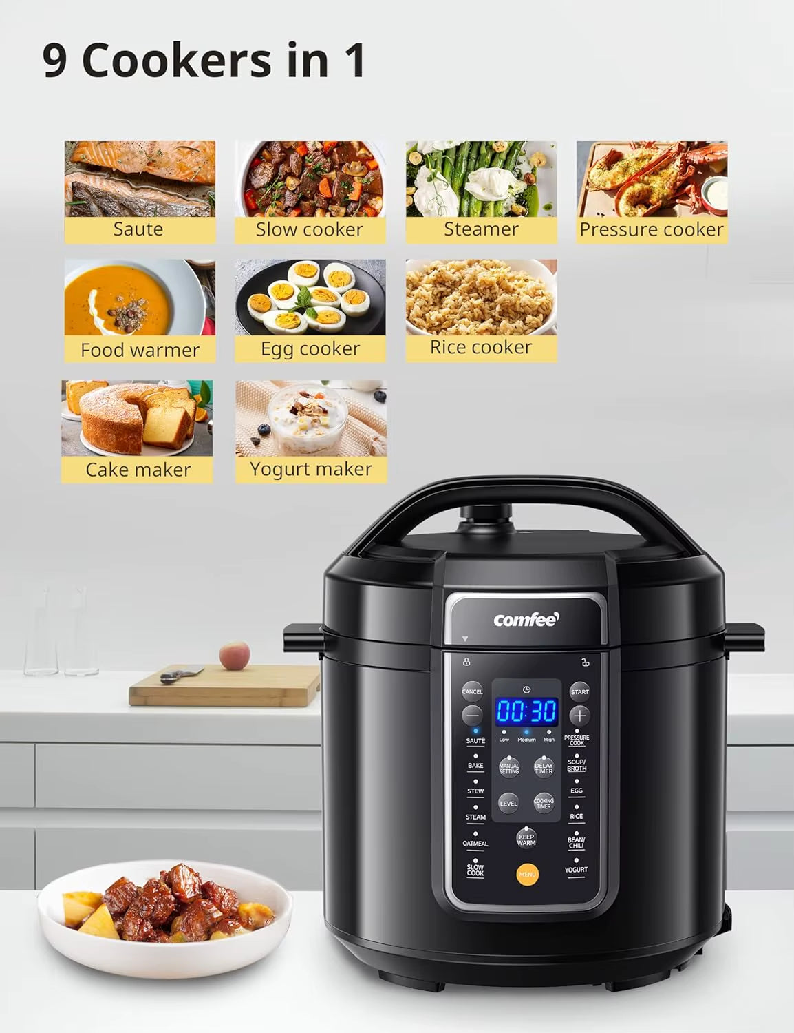 9-In-1 Electric Pressure Cooker, 14 Presets Multi Cooker Olla De Presion Non-Stick Pot Yogurt Maker Rice Cooker Slow Cooker