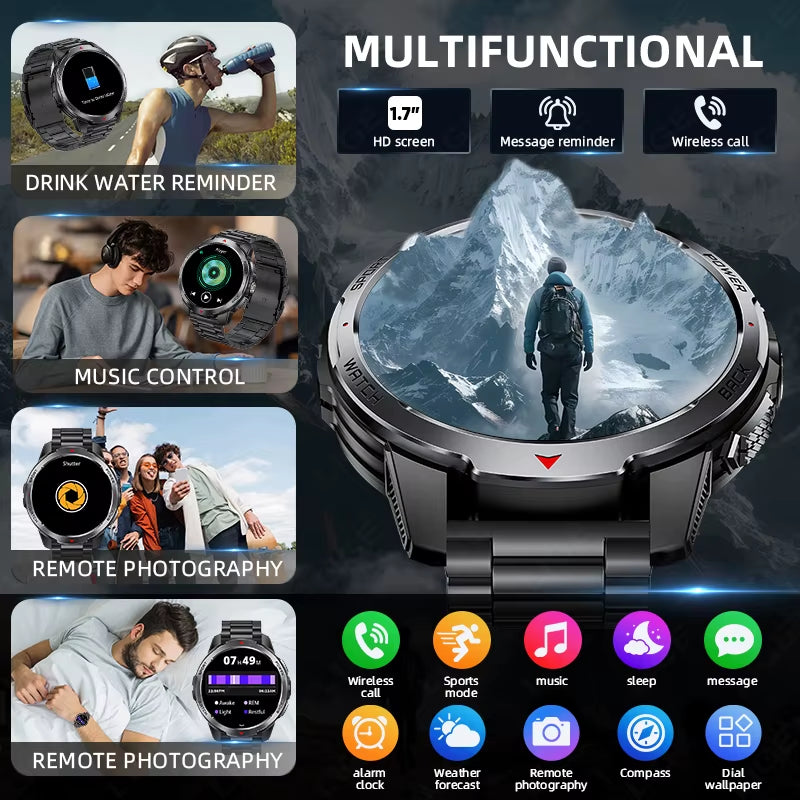New Smart Watch Men 1100Mah Large Capacity Battery Compass Outdoor 3ATM Waterproof Sports Fitness Bluetooth Call Smartwatch