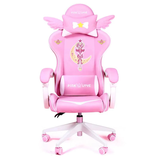 Cute Pink Magic Wand Girl Gaming Chair E-Sports Special Computer Chair Home Office Anchor Gamer Chair Can Be Lifted and Rotated