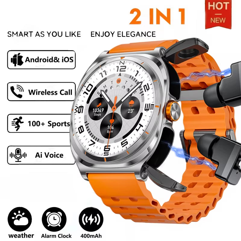 2025 New 6ATM Waterproof Smart Watch Men Outdoor Smartwatch GPS Earphone Compass Heart Rate LED Bluetooth Call Sports Gift