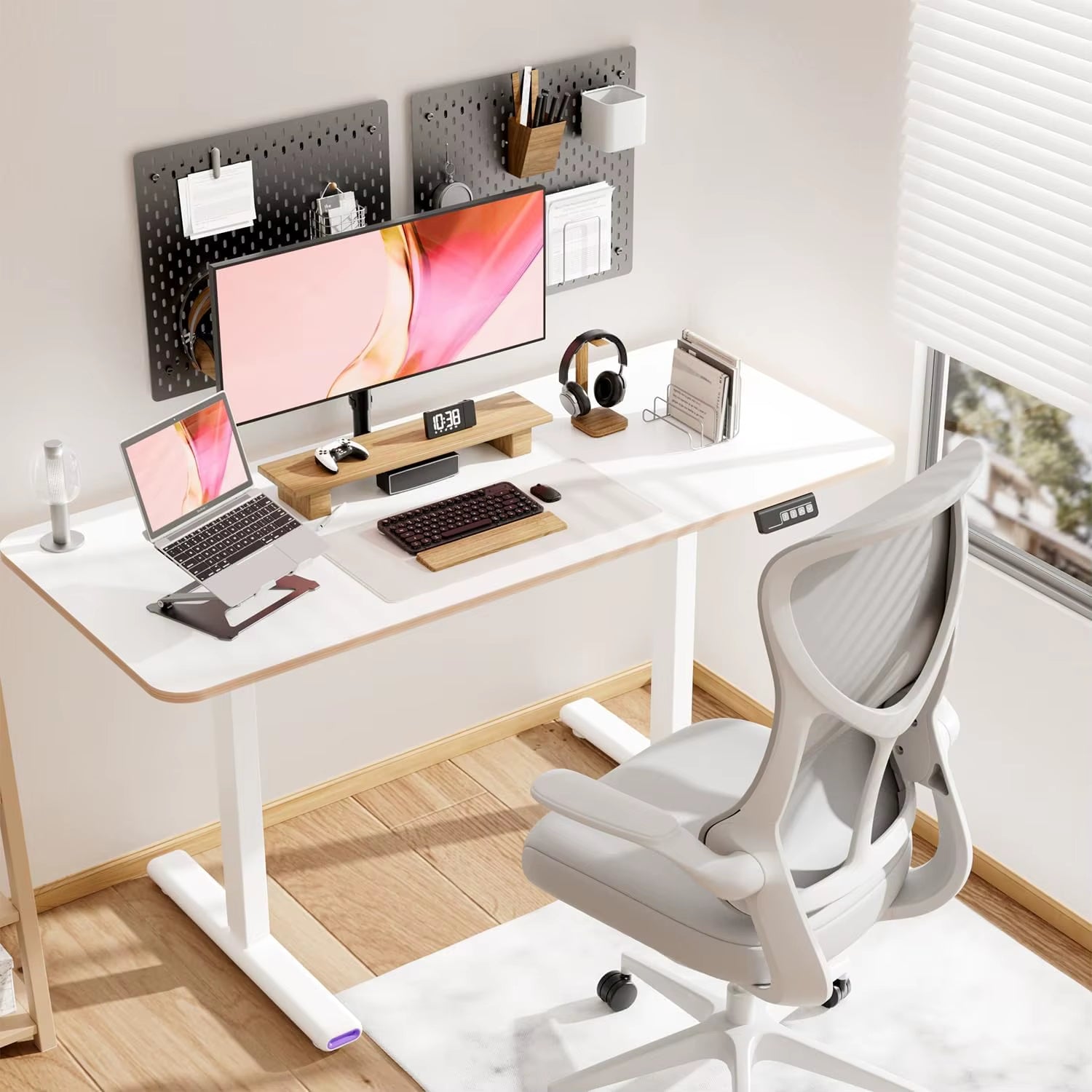 Electric Height Adjustable Ergonomic Desk - 55" x 24" Sit-Stand Computer Table for Office Use