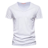 Brand Quality 100% Cotton Men T-Shirt V-Neck Fashion Design Slim Fit Soild T-Shirts Male Tops Tees Short Sleeve T Shirt for Men