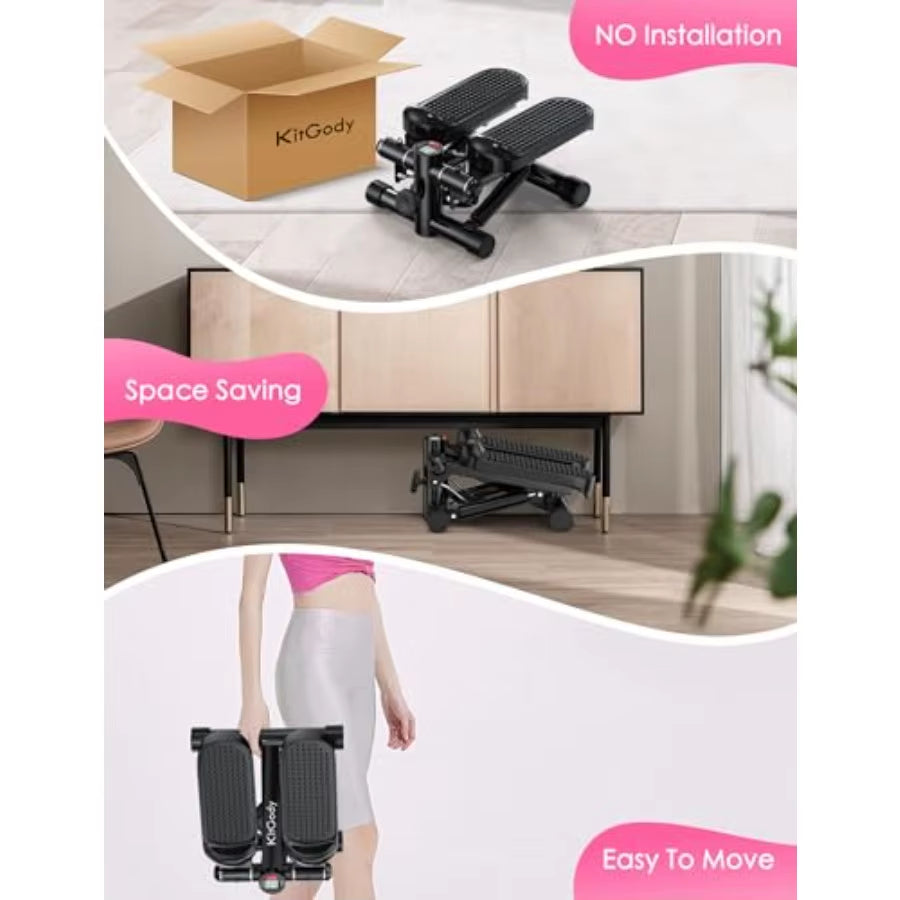 Portable Mini Stepper with Resistance Bands for Home Exercise Adjustable Height Fitness Machine 330LBS Capacity Black and Gray