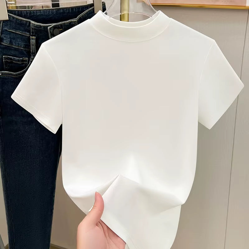 2024 New Fashion Short Sleeve Summer Blouse Women O Neck Casual Solid Ladies Tops Shirts Lsh24011801