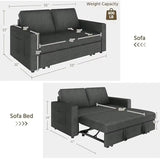 W/Pull-Out Trundle Bed Sleeper Sofa Convertible Couch for Limited Spaces Living Room Bedroom Guest Room Dark Gray 55.5 In