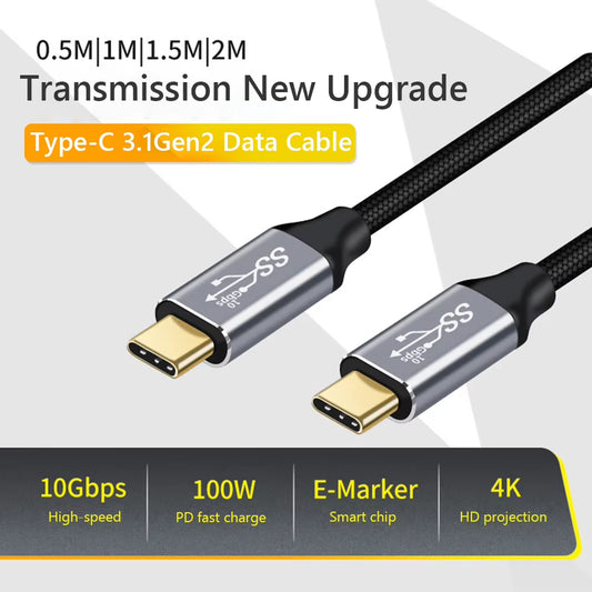 USB Type C 3.1 Gen2 100W Charger Cable 4K 10Gbps Data Cord for Switch Tablets Notebooks Charging Cable