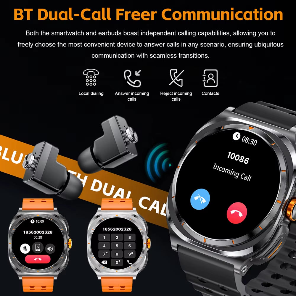 2025 New 6ATM Waterproof Smart Watch Men Outdoor Smartwatch GPS Earphone Compass Heart Rate LED Bluetooth Call Sports Gift