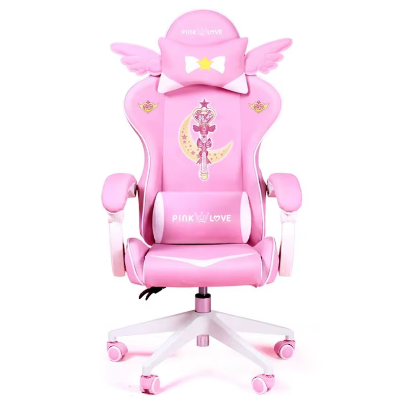 Cute Pink Magic Wand Girl Gaming Chair E-Sports Special Computer Chair Home Office Anchor Gamer Chair Can Be Lifted and Rotated