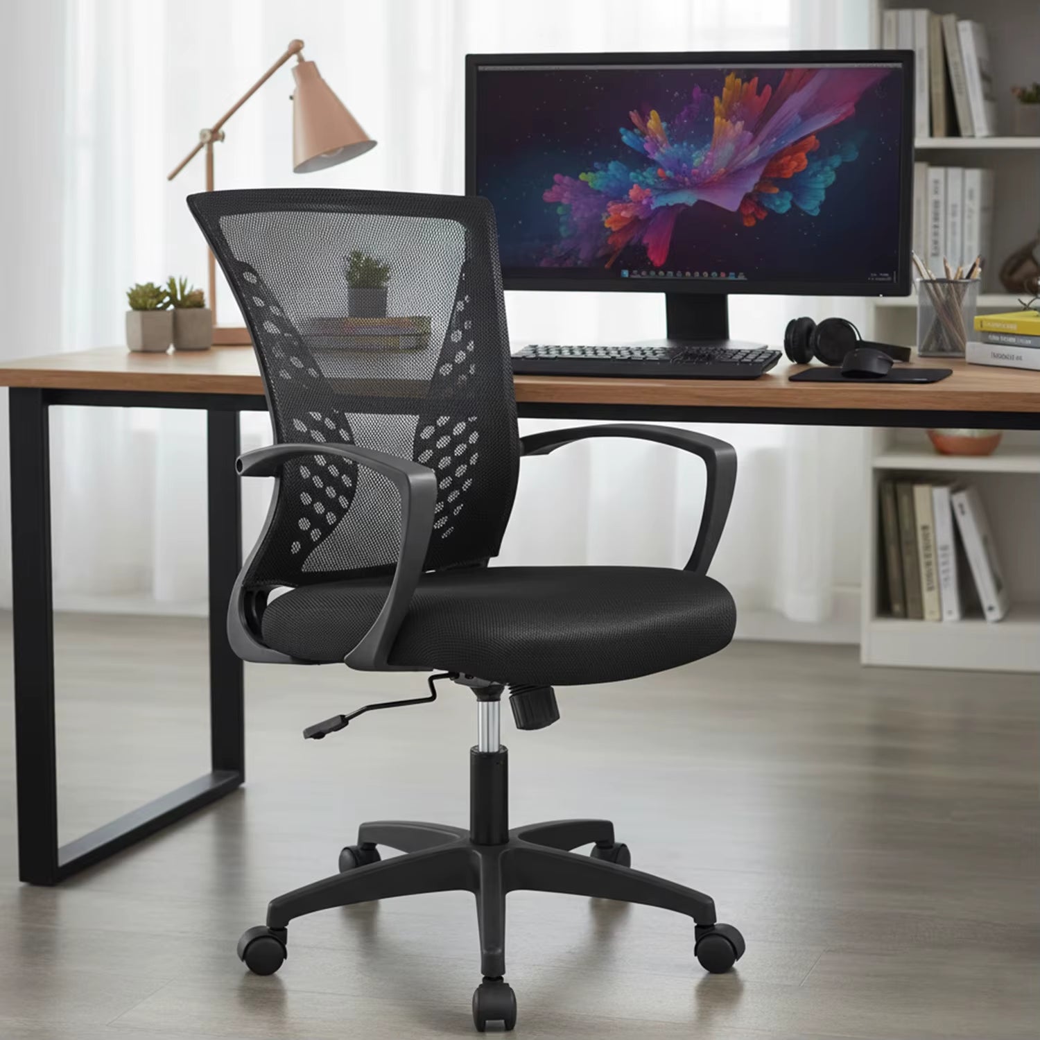 Ergonomic Mid Back Mesh Office Chair with Lumbar Support and Armrests
