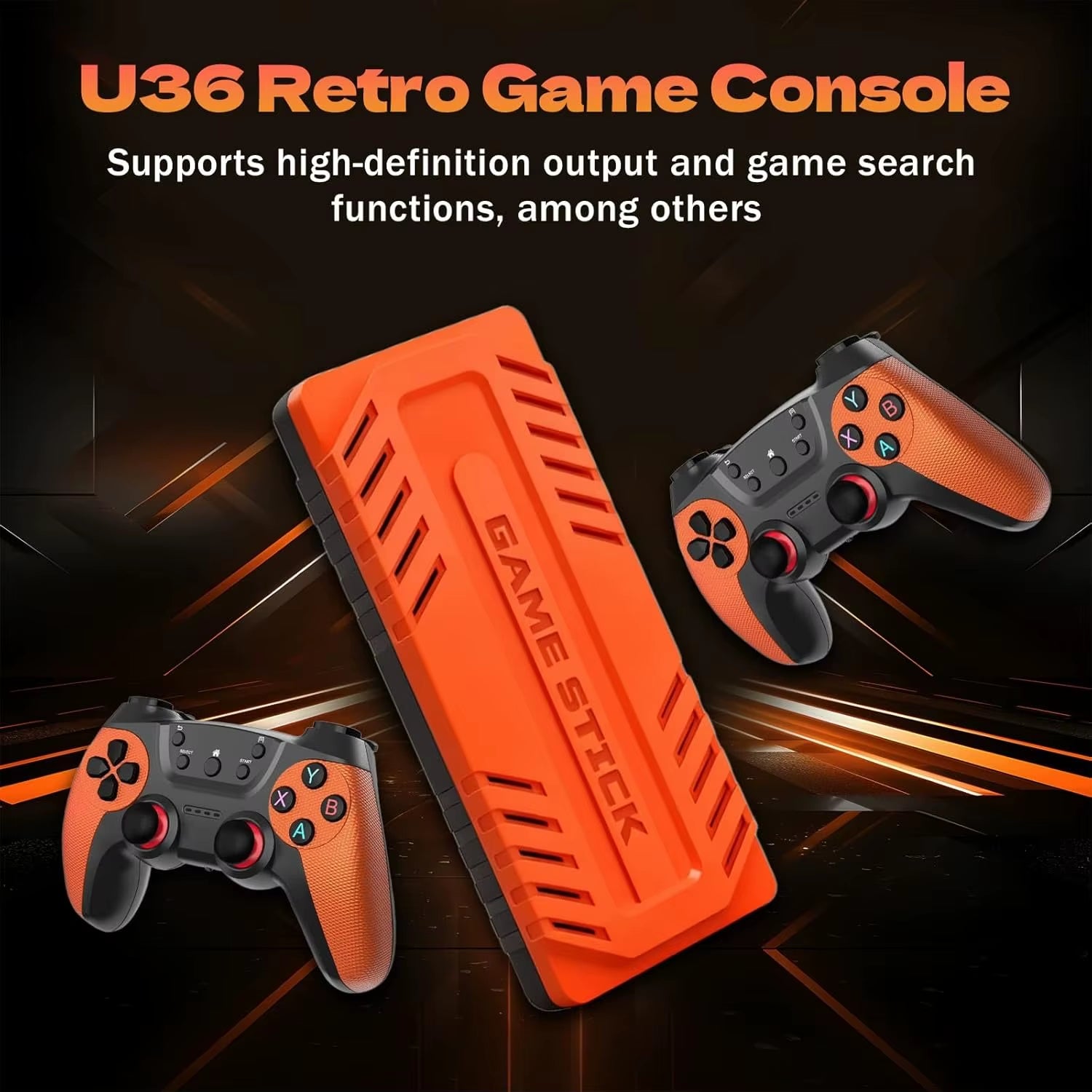 U36 Retro Game Stick 4K Video Game Console 50000+ Games,40+ Emulators, 2 Wireless Controllers,S905X4 Quad Plug and Play TV Game