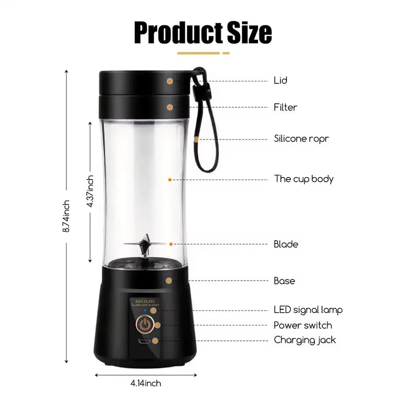 1 Wireless Portable Electric Juicer (400Ml), Juicing Cup, Vibrating Screen, TYPE-C Charging Mini Juicer (6-Piece Double Cup), Mu