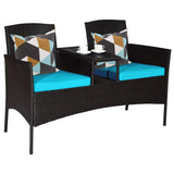 Outdoor Rattan Loveseat, Patio Conversation Set with Cushions & Table, Modern Patented Wicker Sofa Set With, Customized