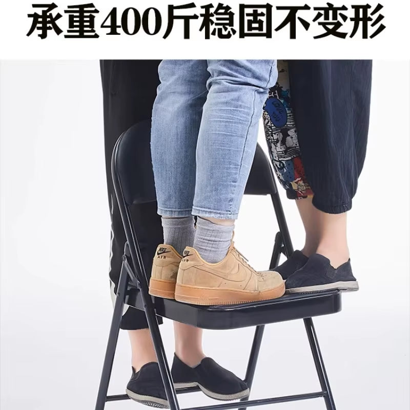 4 Piece Conference Chair Set, Leather Upholstered Folding Chair, Designer Chair with Backrest, Metal Frame Living Room