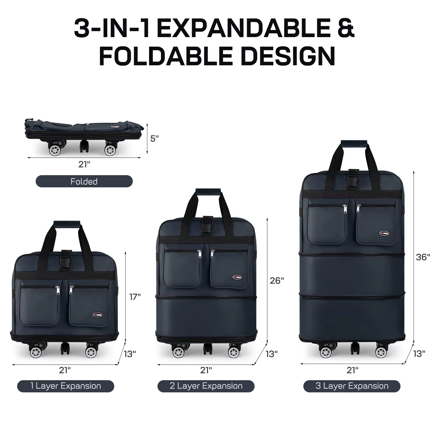 30/36/40 Inch Foldable Expandable Suitcase Bag Water-Resistant Large Capacity Rolling Travel Luggage Bag for Moving Storage