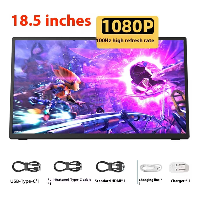 18.5 Inch 100HZ Portable Monitor 1080P HD IPS Panel 100%Srgb Color Gamut Display Dual Speakers for Switch PC Secondary Screen