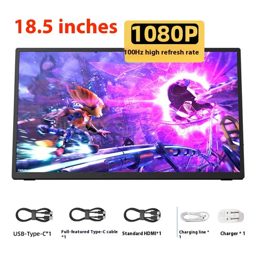 18.5 Inch 100HZ Portable Monitor 1080P HD IPS Panel 100%Srgb Color Gamut Display Dual Speakers for Switch PC Secondary Screen