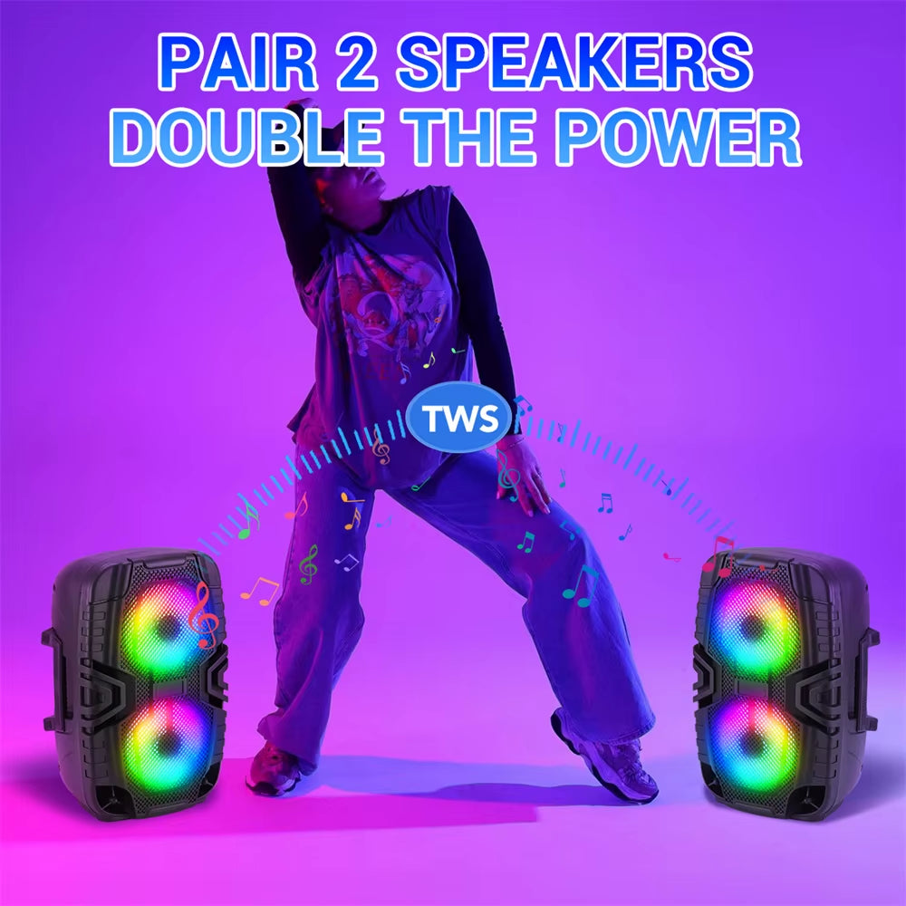 Portable Outdoor Bluetooth Speaker 6 Inch Double Horn Subwoofer Wireless Column Bass Sound with Mic