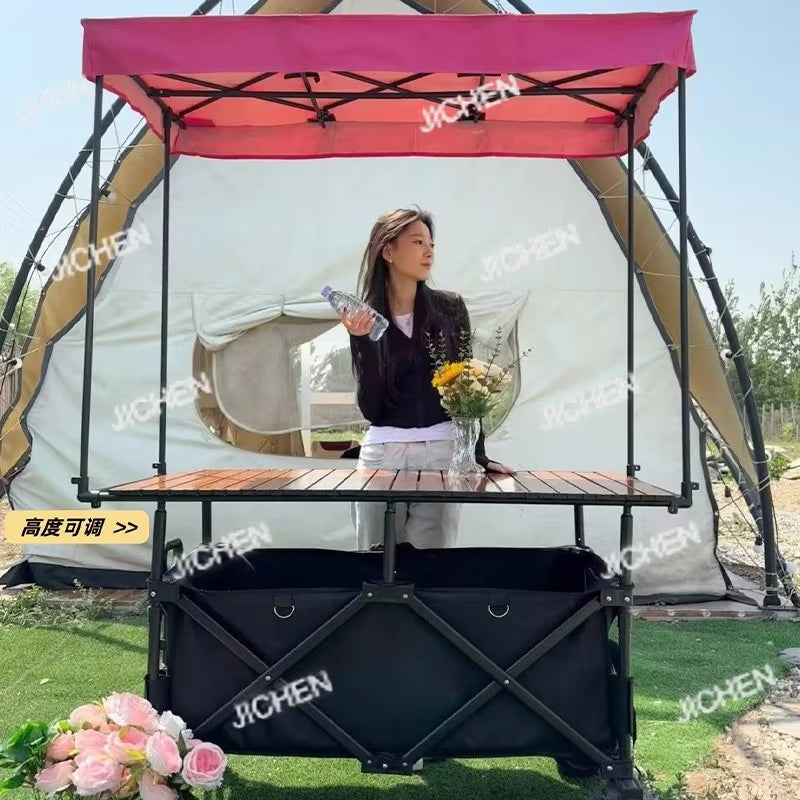 Hscamper Outdoor Stall with Table Board Stall Car Travel Portable Storage Cart Internet Celebrity Camper Stall Large