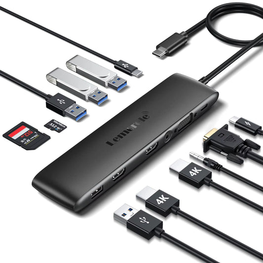 TC97 USB Hub USB 3.1 Dock Station USBC to Dual HDMI 4K 10Gpbs Type-C 100W Adapter VGA USBC 3.1 for Macbook Windows