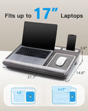 Portable Lap Desk for 17-Inch Laptops with Integrated Mouse Pad, Wrist Support, and Tablet/Phone Holder in Black Woodgrain Finish