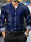 New Men'S Casual Shirt Fashion Striped Long Sleeve Male Business Dress Shirt