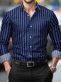 New Men'S Casual Shirt Fashion Striped Long Sleeve Male Business Dress Shirt