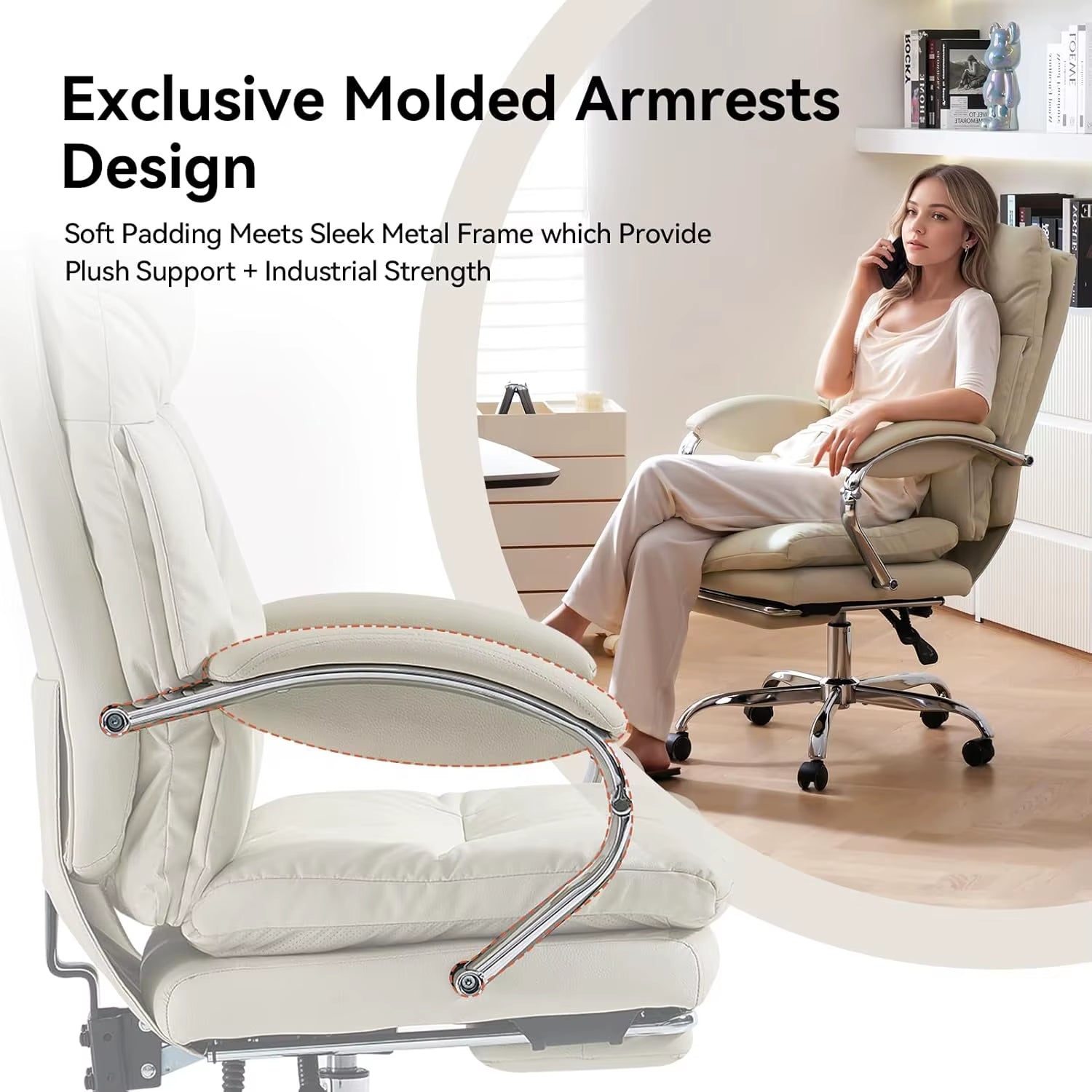 Ergonomic Executive Office Chair with Footrest, High Back PU Leather, Adjustable Recline, and Swivel Design