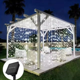 Outdoor Solar Curtain Light 3X3M 300Leds Holiday Decorations Garland 8 Modes Halloween Christmas Party Decor String Lights