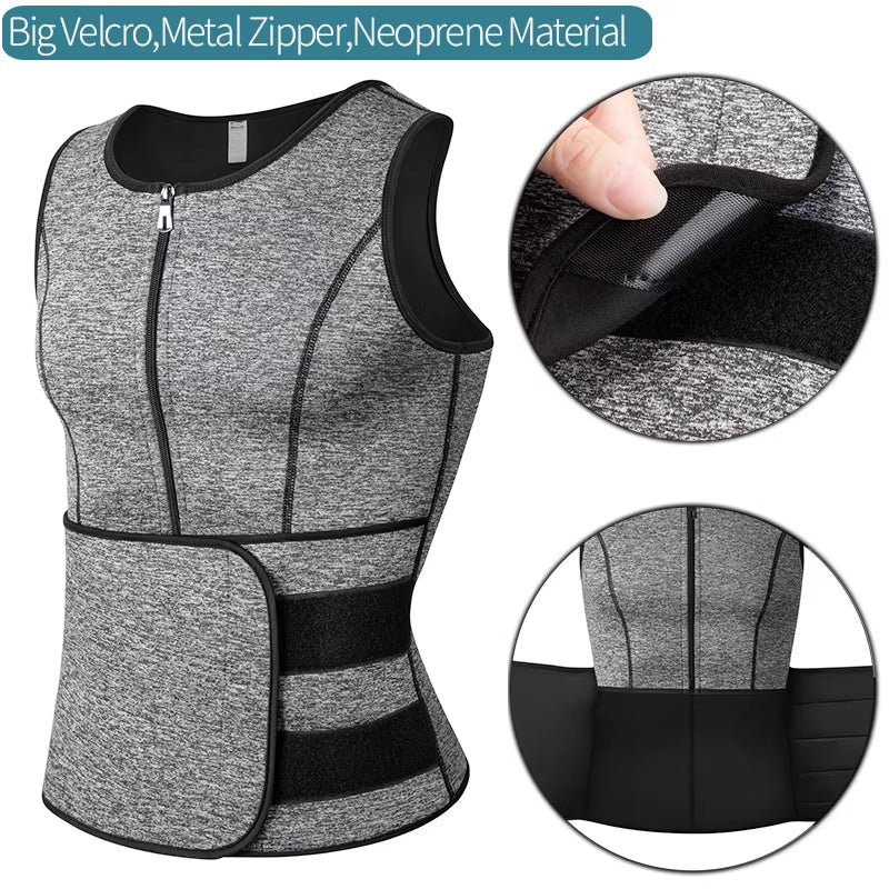 Men'S Body Shaper Waist Trainer Sauna Vest Double Belt Sweat Shirt Corset Top Abdomen Slimming Shapewear Fat Burn Fitness Suits