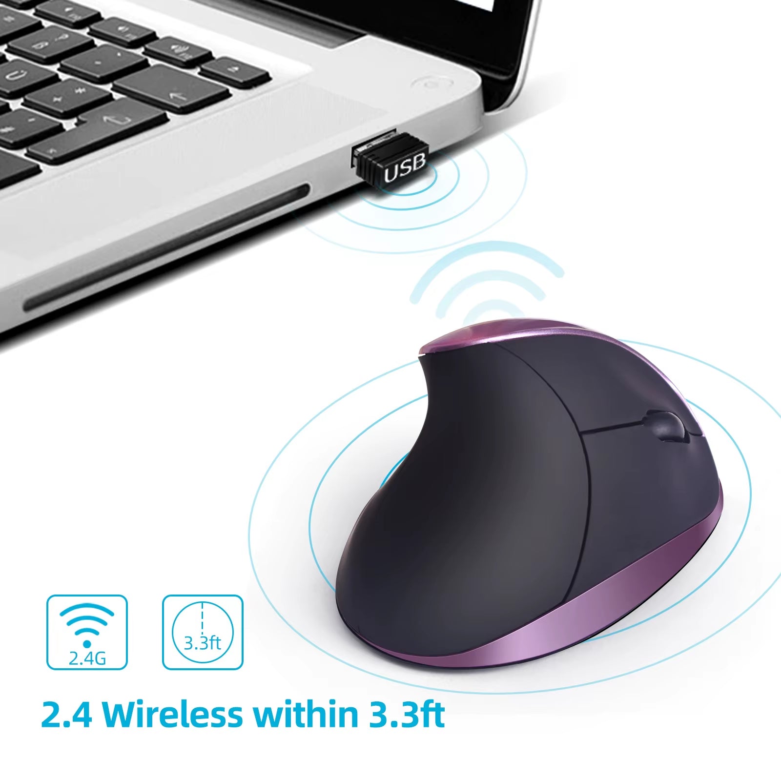 Ergonomic Mousecordless Mouse with 6 Buttons for Laptopsdesktop Mac Book Small Mouse (Purple)