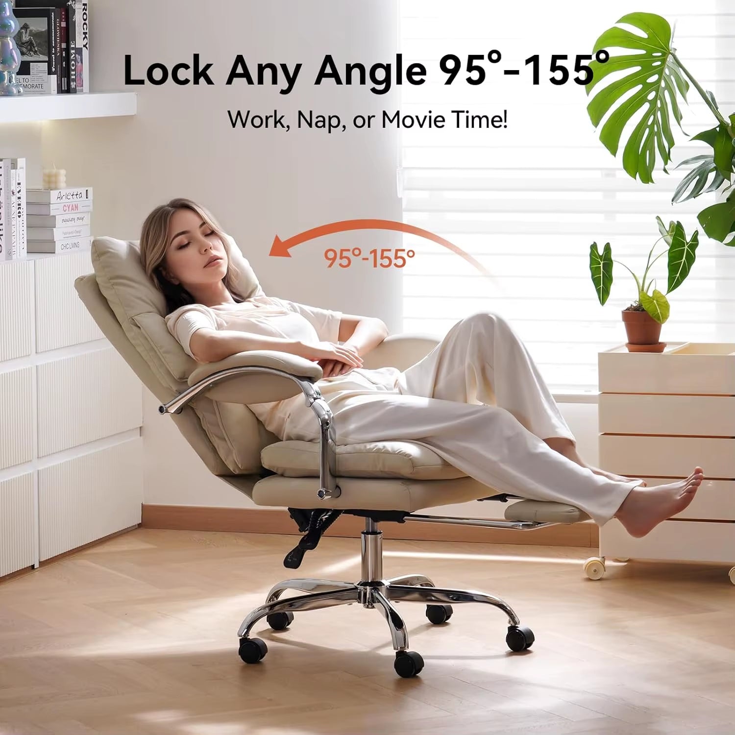 Ergonomic Executive Office Chair with Footrest, High Back PU Leather, Adjustable Recline, and Swivel Design