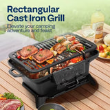 VIVOHOME Rectangle Cast Iron Charcoal Grill with Stainless Steel Double-Sided Grate Portable Outdoor BBQ Grill Compact Tabletop