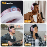 JH-923 Foldable Bluetooth Headsets Wireless Headphones over Ear 3EQ Sound Modes Hi-Res Audio with Mic Deep Bass Rose Red