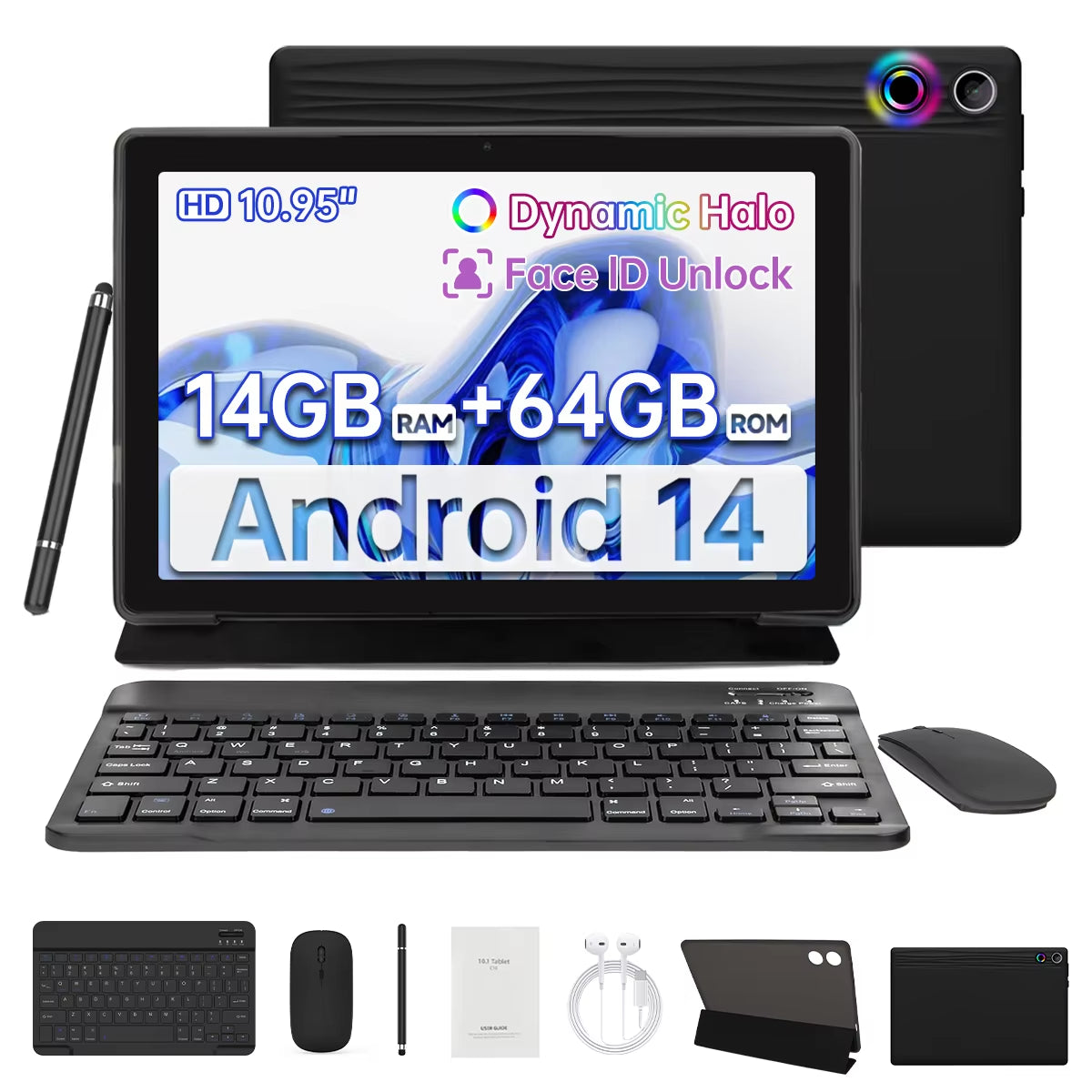 11-Inch Android 14 Tablet with Octa-Core Processor, 14GB RAM, 64GB Storage (Expandable to 1TB), 6800mAh Battery, Includes Protective Case, Stylus, Keyboard, Mouse, and Headphones